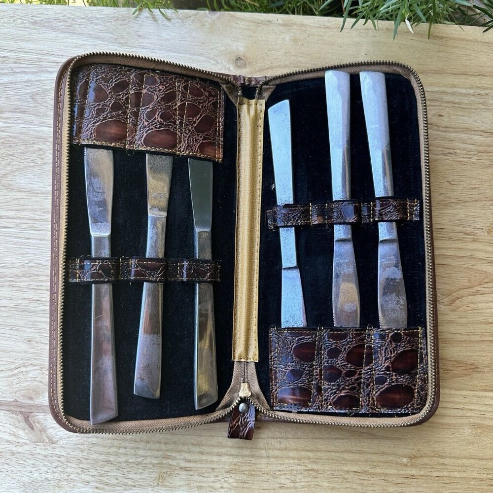 VTG Vercraft Stainless Steel Steak Knives In Zip Leather Case Japan Set Of‎ 6